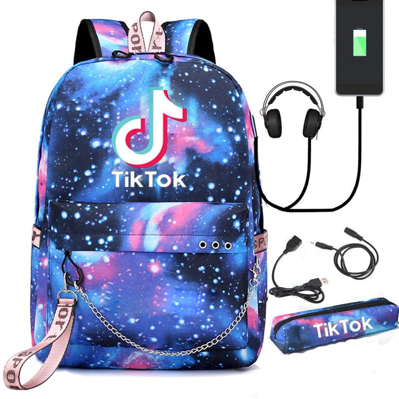 Large Capacity Schoolbag with Shoulder Strap; Student Three-piece Pencil Case Set