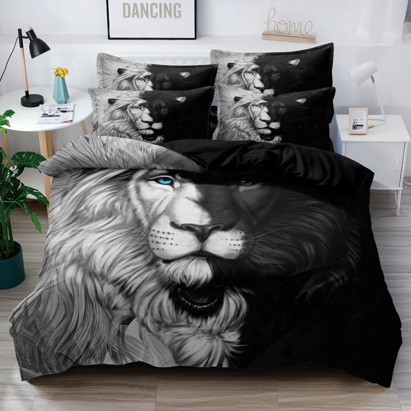 3-Piece Simple Modern Skull Animal Pattern Digital Printed Down Duvet Cover Set,Bedding Set(1 Down Duvet Cover+2 Pillowcases)