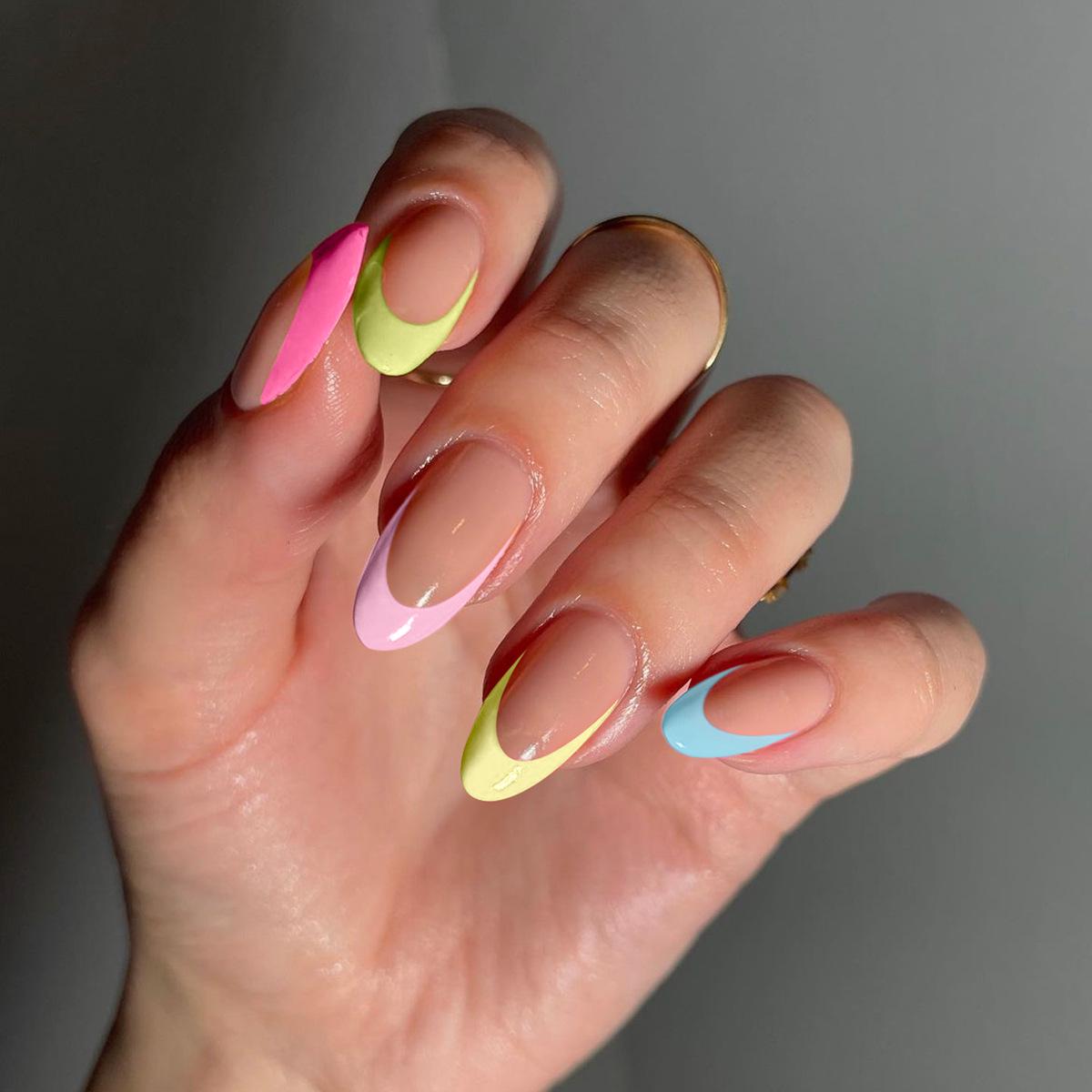 

Multicolor French Manicure Press-On Nails - Removable False Nail Tips