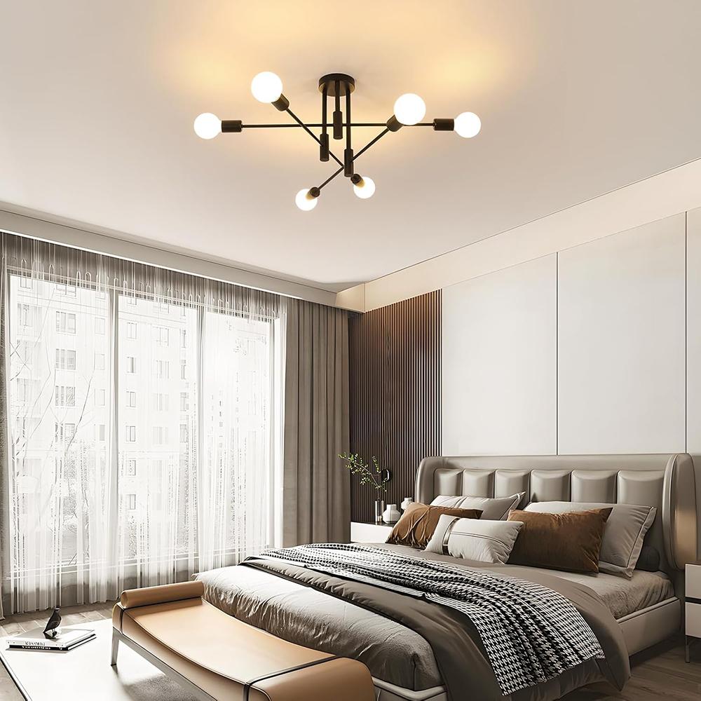 Vintage Industrial Chandelier, 4-Bulb E27 Socket Ceiling Light, Black Retro Ceiling Light for Bedroom, Living Room, Dining Room(Without Bulbs)