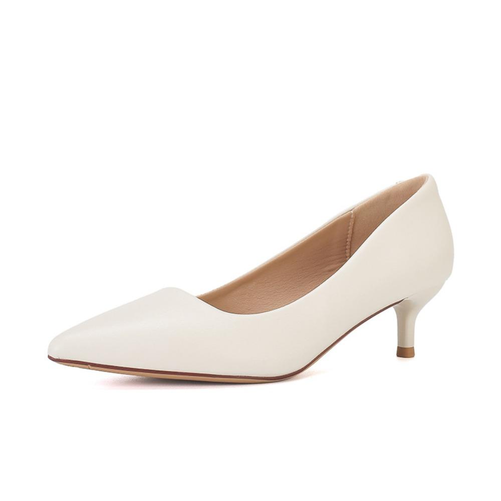 2026 Neue Damen-High Heels aus weichem Leder - Dünner Absatz Spitz zulaufende Spitze Off-White Professionelle Arbeitsschuhe, Ermüdungsfreie Füße, XCY41-Y5-8