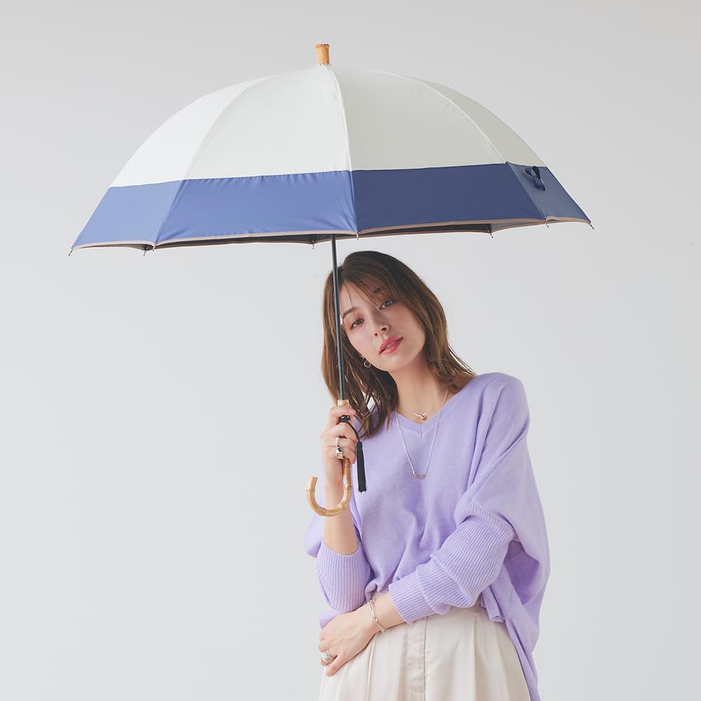 Macocca Complete Blackout Light UV Bamboo Handle with 58cm Long Parasol, 100% Blocking, 100% Protection, Water-Repellent Tassel, Umbrella, Off-White