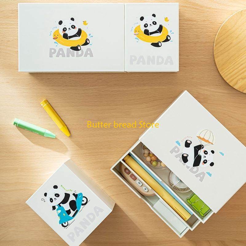 W89C Lovely Panda Desktop with Drawers Desk Storage Box Desk School Office Supplies for Tape Erasers