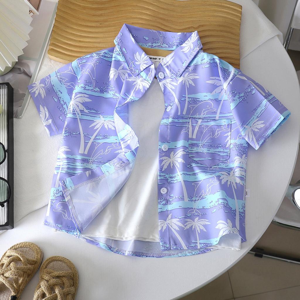 Boys' Beach Vacation Style Shirt - Summer Children's Stylish Loose Short-Sleeved Shirt