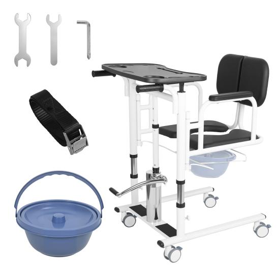 Patientenlifter Transferstuhl, 5-in-1 Patientenlifter Rollstuhl mit 180 Grad geteiltem Sitz, Höhenverstellbarer Lifter Transferstuhl für Zuhause Senioren Ältere