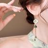 Chinese Emerald Tassel Lotus Pod Earrings: Unique, Long Style, Versatile Fashion Accessory for Women