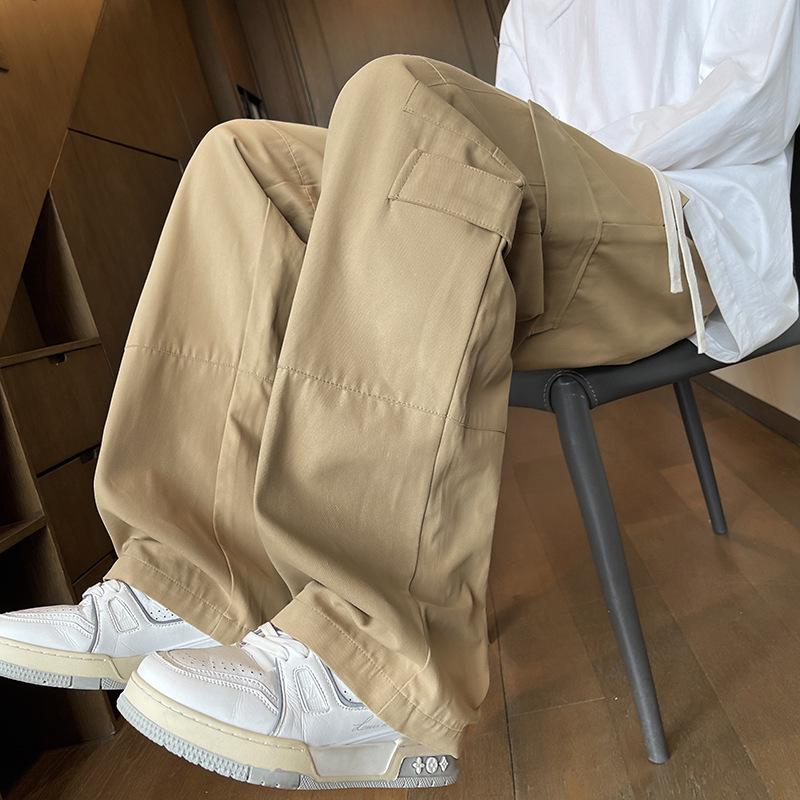 

Men s Japanese Retro Patchwork Cotton Work Pants - Spring Casual Multi-Pocket Loose Straight Leg Trousers XXL брудно-білий