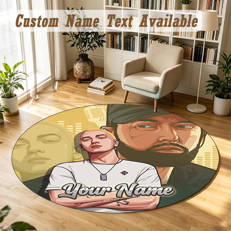 Round Rug Custom NameEminem Pattern Non Slip Carpet Home Floor Decor