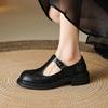Krazing Pot Sheepskin Round Toe Size 42 Thick Med Heels Slip on Platform Gladiator Metal Buckle Autumn Pumps