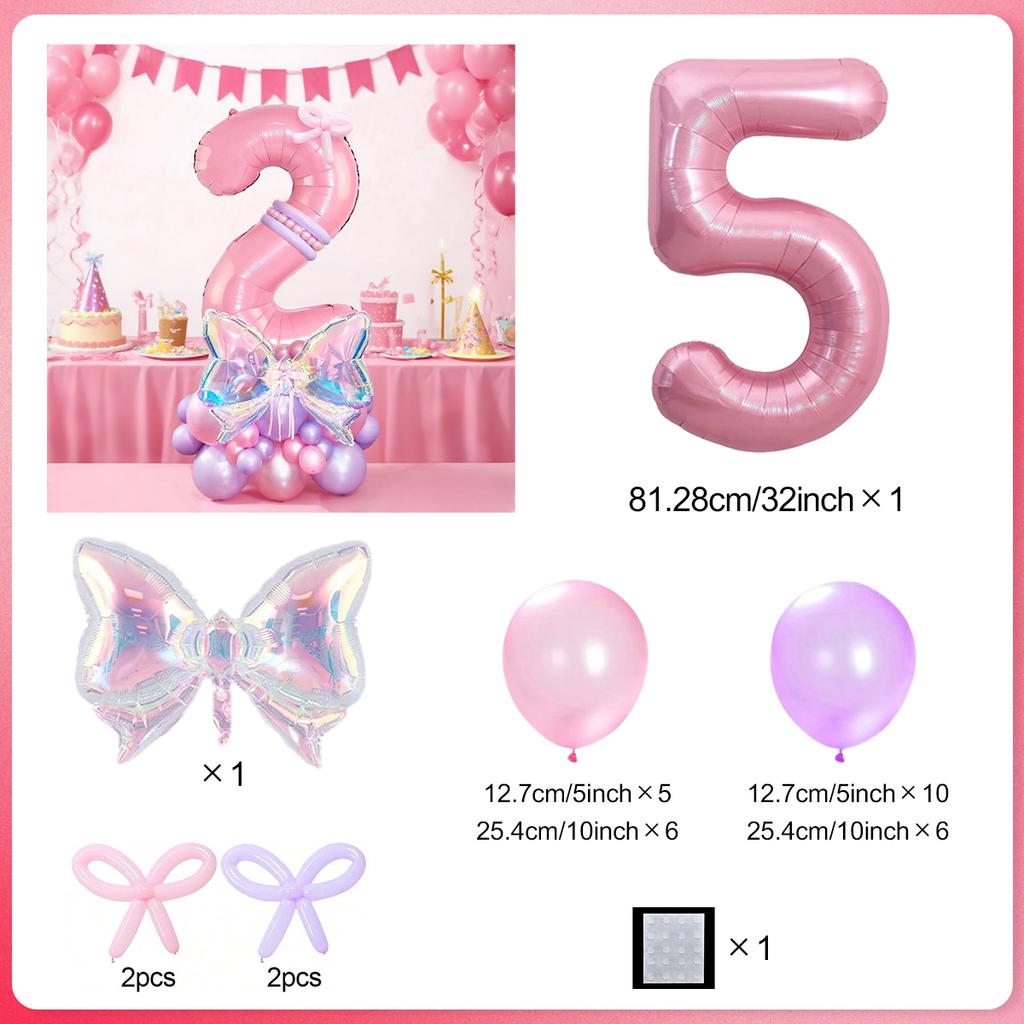 Rainbow Transparent Colorful Bow Balloon Set with 32 inch Pink Digital Balloon 0-9 for Anniversary Birthday Party Decoration