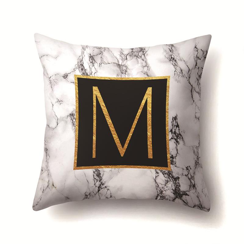 Polyester Pillowcase Home Printed Marble Black Gold Pillowcase 26 English Letter Cushion Cover