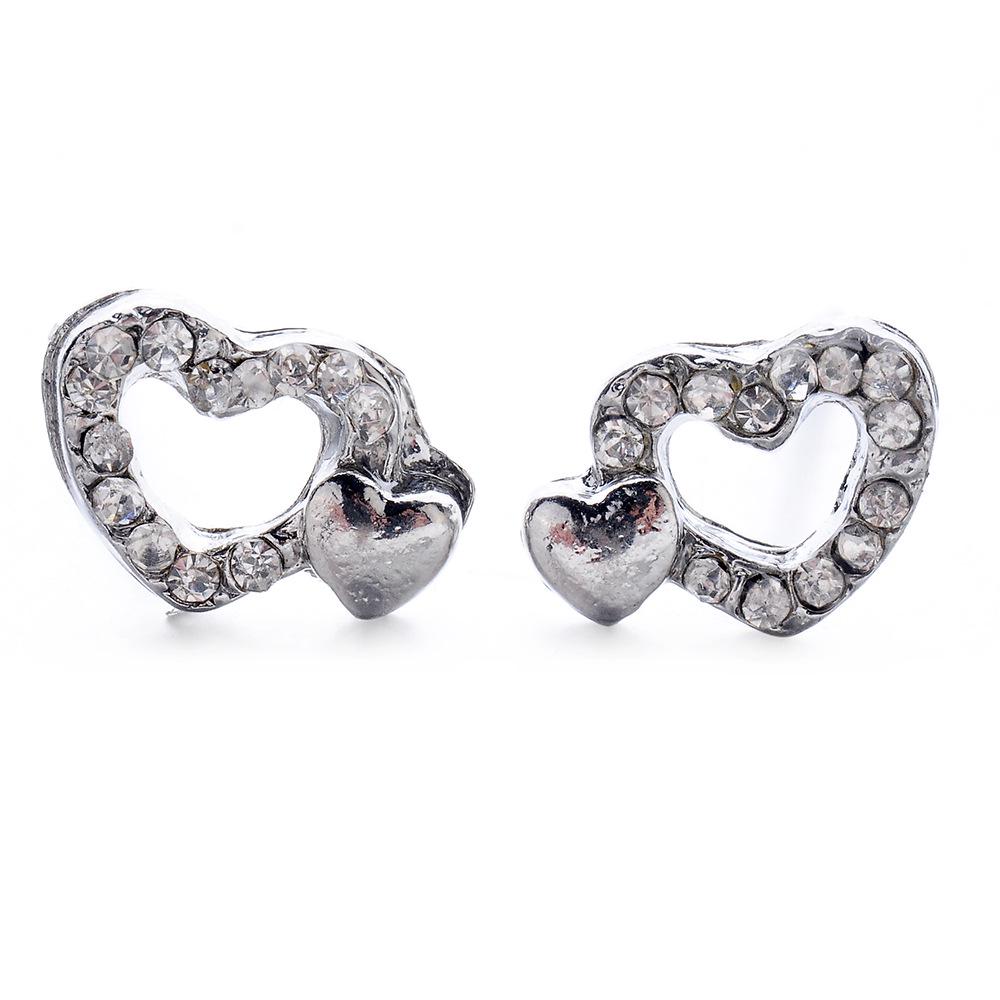 Heart-Shaped Rhinestone Stud Earrings - European & American Fashion Jewelry
