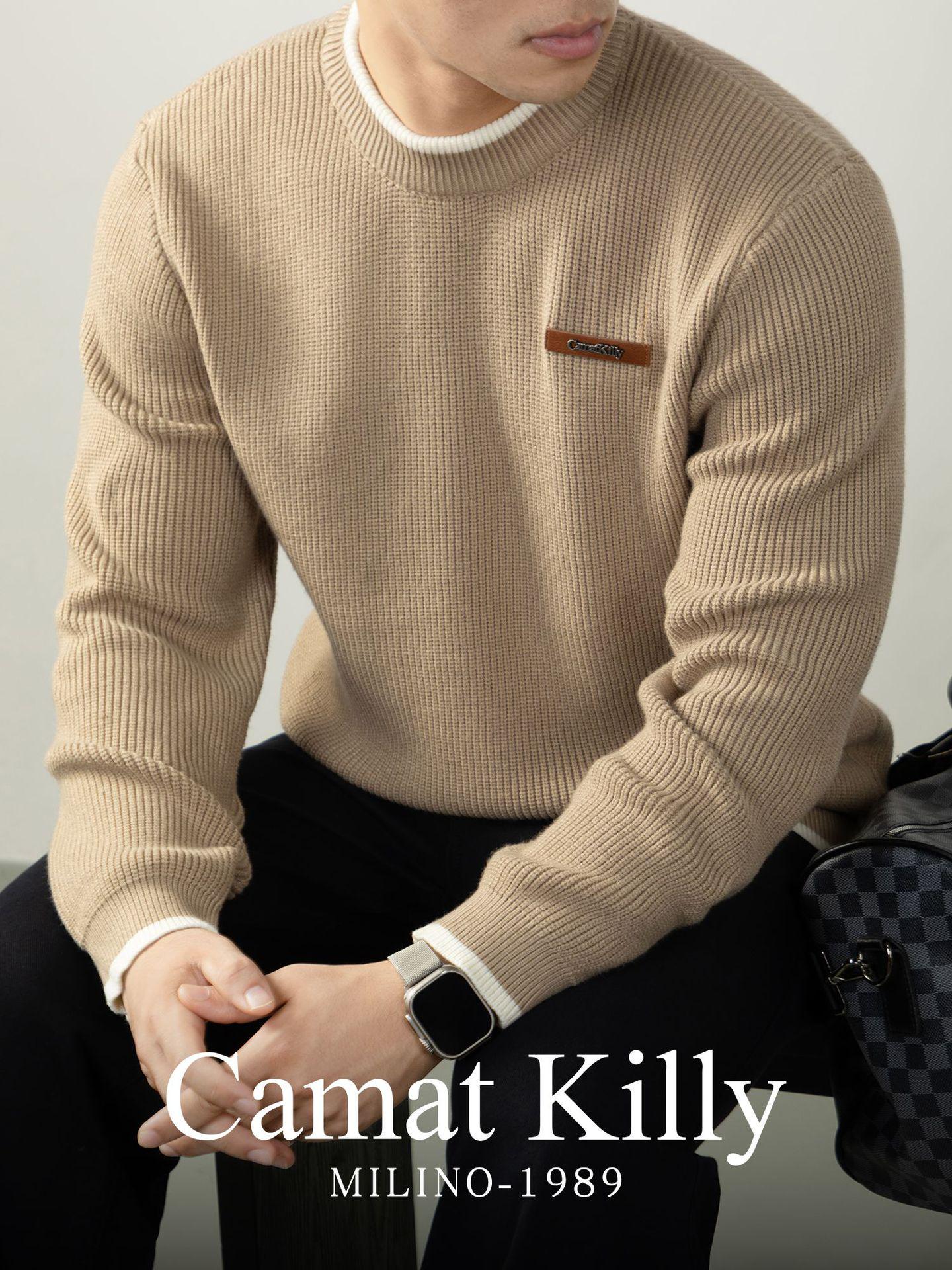 

CamatKilly Men s Contrast Patchwork Knit Sweater - Autumn/Winter, Long Sleeve, Thickened L хакі