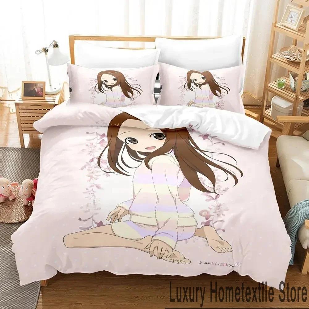 Anime Teasing Master Takagi-san Bedding Set 3D Duvet Cover Bed Set Quilt Cover Pillowcase Comforter King Queen Size Boys Adult