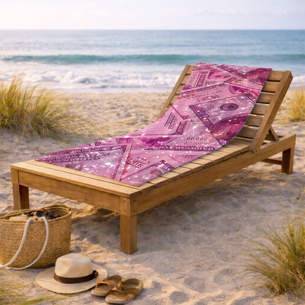 1PC Trendy Pink Light Dollar Bill Print Beach Towel Portable Swim Travel Towel for Fitness Pool