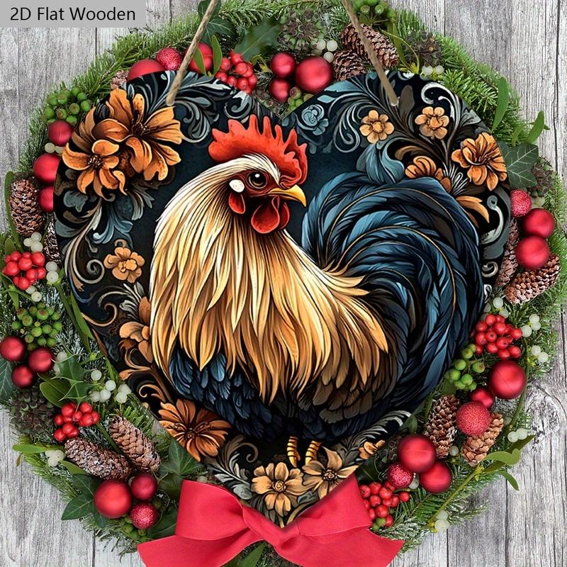 Heart-shaped Wooden Sign with Rooster Pattern, Decorative Plaque & Sign for Front Door Wall Hanging Decor, Ideal Home Hanging Decoration