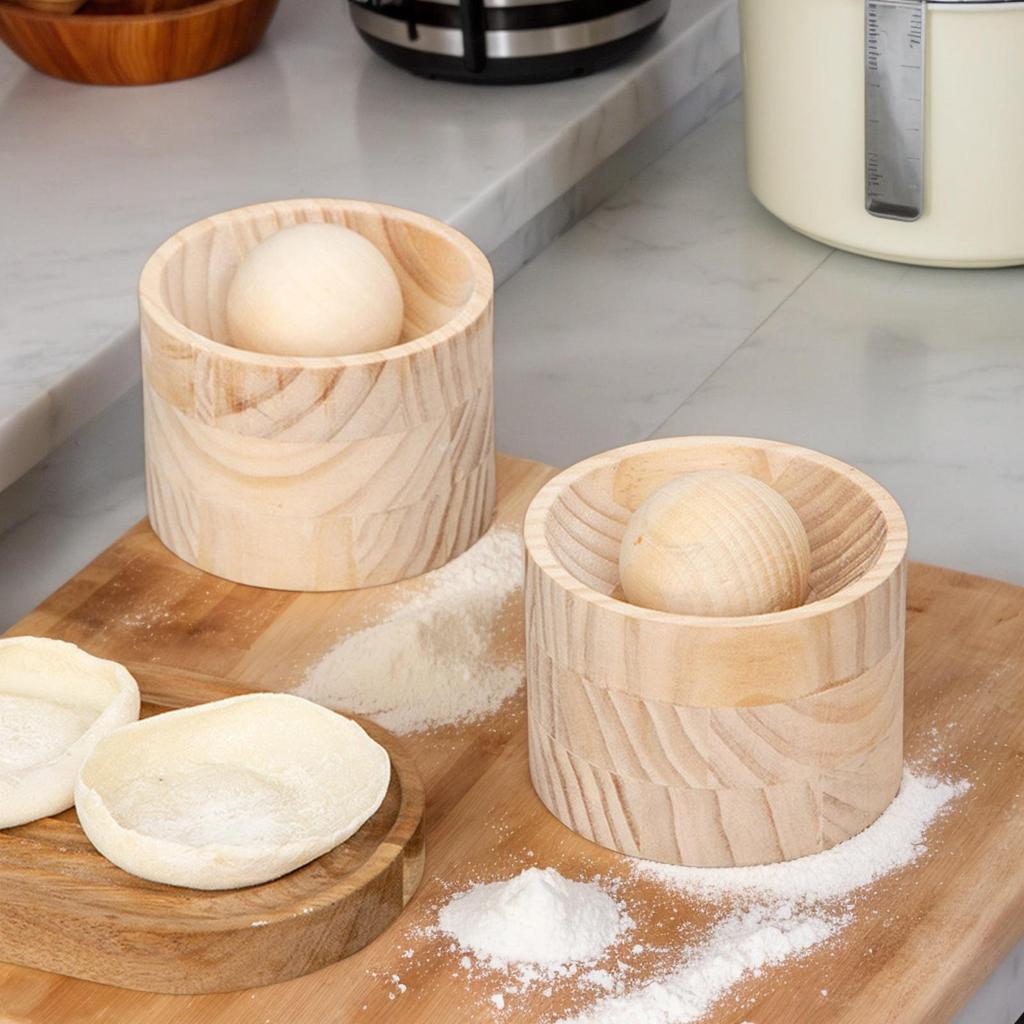 Wood Dumpling Maker Press Tool Wood Mold and Ball Manual Dough Skin Presser Hand Pie Rolling Tool Reusable Round Ravioli Maker