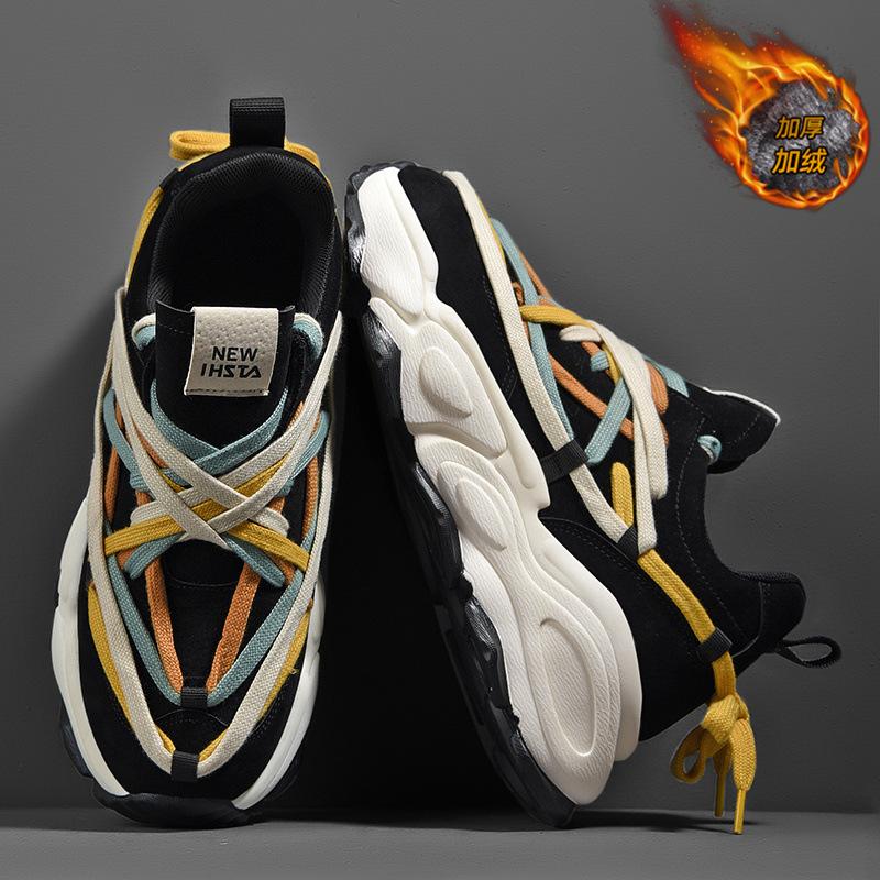 Dad Shoes 2022 Thick-soled Heightening Casual Shoes Autumn and Winter New Fashionable Versatile Couples Trendy Shoes Super Fire Retro Men's Shoes