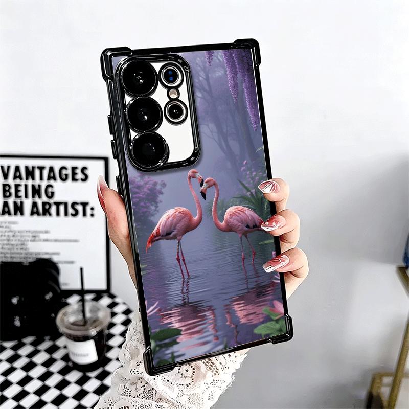 Pink Red Dreamy Flamingo Plating Phone Case For Samsung Galaxy S24 S25 FE S26 Edge S23 Ultra S22 S21 Plus S20 Anti-Fall Airabag