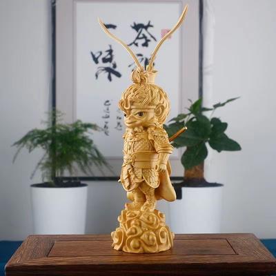 Hölzerne Black Myth Monkey King Statue Massivholzschnitzerei Niedliche Heim Zimmer Büro Dekorative Statue mit chinesischen Merkmalen