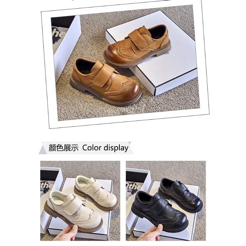 Retro Fashion Leather Children's Leather Shoes Soft Sole Boys Black British Style Performance Shoes