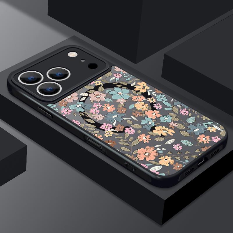 Vintage Floral Pattern Case For iPhone 17 Pro Max Magnetic For Magsafe Rugged Bumper Cover For iPhone 16 15 14 13 Pro Max
