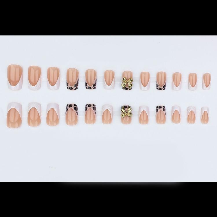 Reusable Press On Nail With Leopard Print 3D Bows Design Hypoallergenics ABS Material Instants Manicure Solution For Busy Women