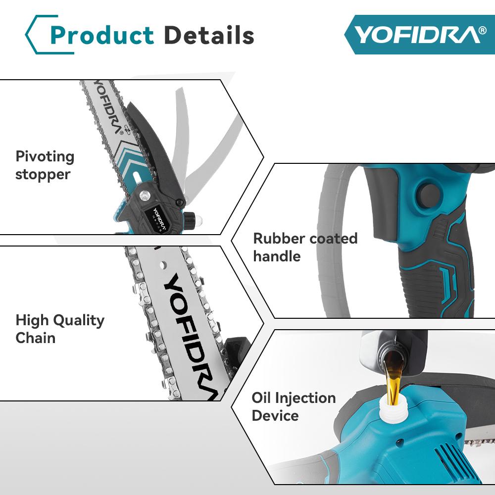 Yofidra Bürstenlose elektrische 8-Zoll-Kettensäge 32 mm Schere Teleskopstange Hochgarten-SchnittwerkzeugFür Makita 18V Akku Stifte