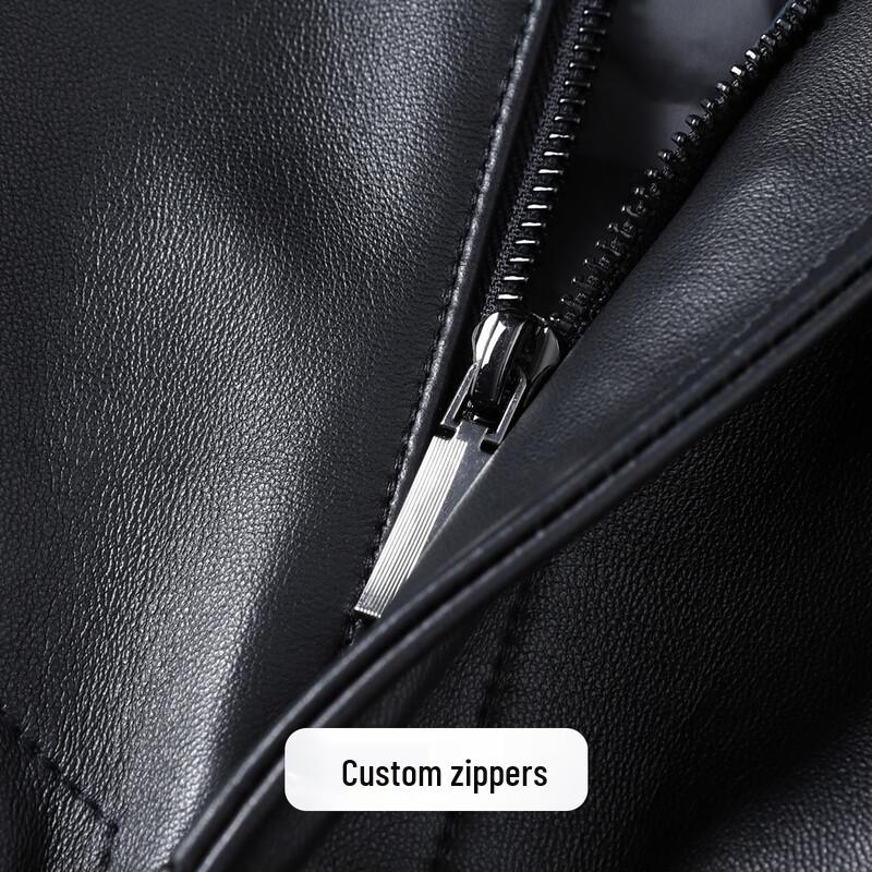 Futing Men's Lambskin Goose Down Leather Jacket with Mink Fur Collar