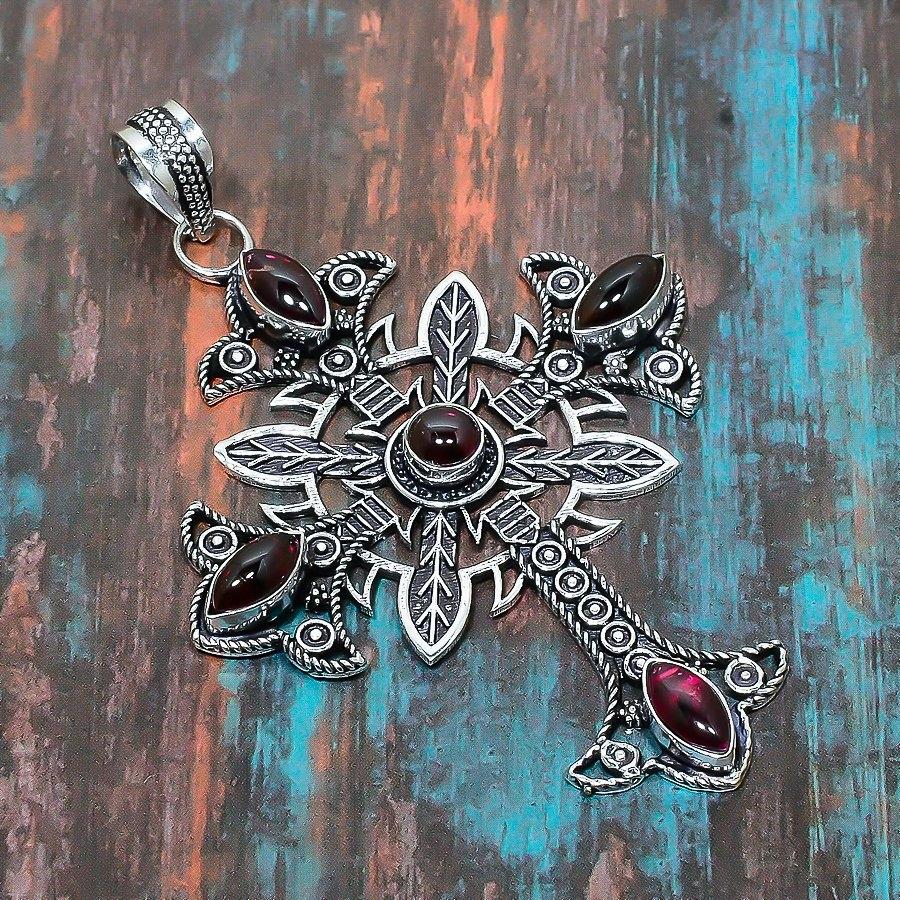 Unik Hessonit Granat Ädelsten 925 Sterlingsilver Handgjort Smycke Hänge