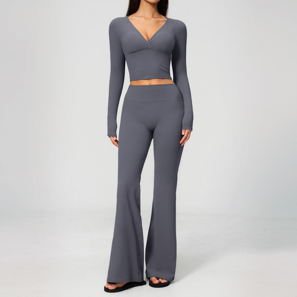 Women Yoga Set 2PCS Sportswear Workout Clothes Athletic Wear Gym Outfits Legging Fitness Bra Crop Top Long Sleeve Sports Suits