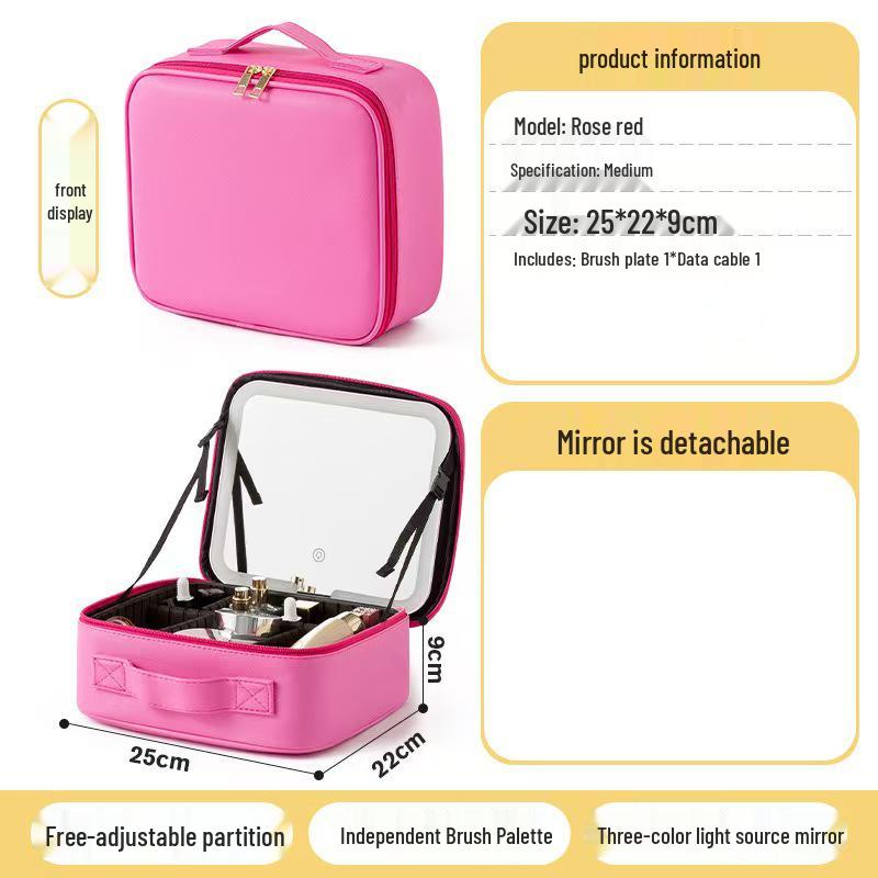 Large Capacity Women's Travel Makeup Bag with Mirror & Light for Beauty & Nail Art