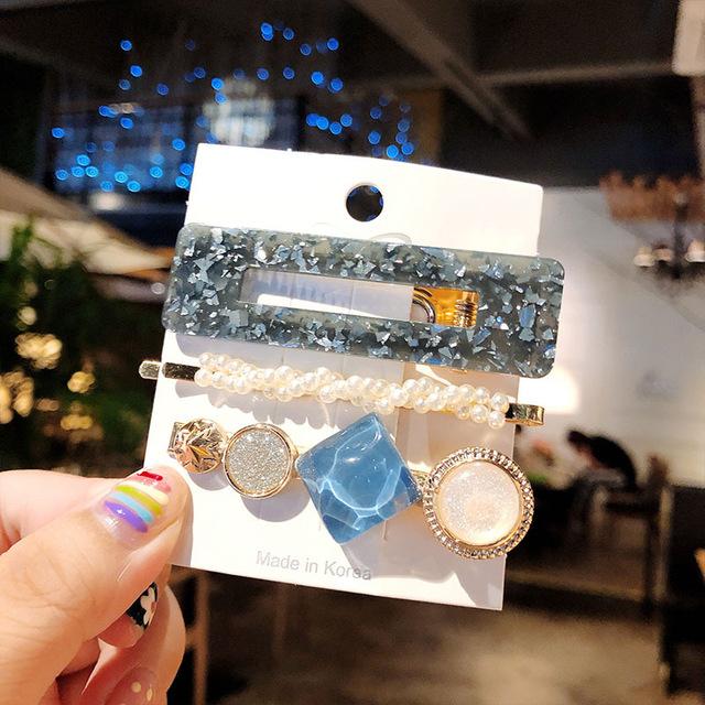 Fashion Hair Pins Side Clip Set Sweet Acrylic Waterdrop Hair Barrettes For Women Girls Korean Geometric Hair Accessories Jewelry