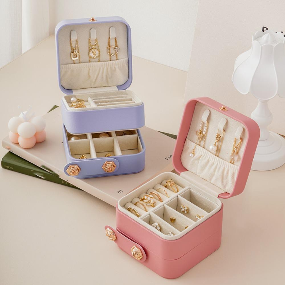 Double Layer Jewelry Packing Bag PU Leather Jewelry Display Box Simple Ring Holder  Outdoors