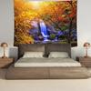 Colorful Autumn Forest Tapestry Waterfall and Orange Trees Scene Water Resistant Fabric Seasonal Nature Theme Wall Hanging