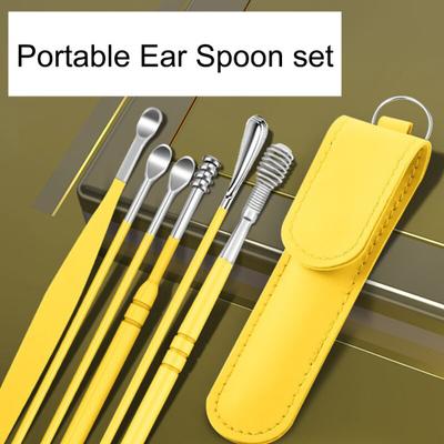 1 Set Ear Spoon 360-degree Rotated Ergonomics Ear Care Stainless Steel 6-piece Ear Picking Spoon Beauty Salon