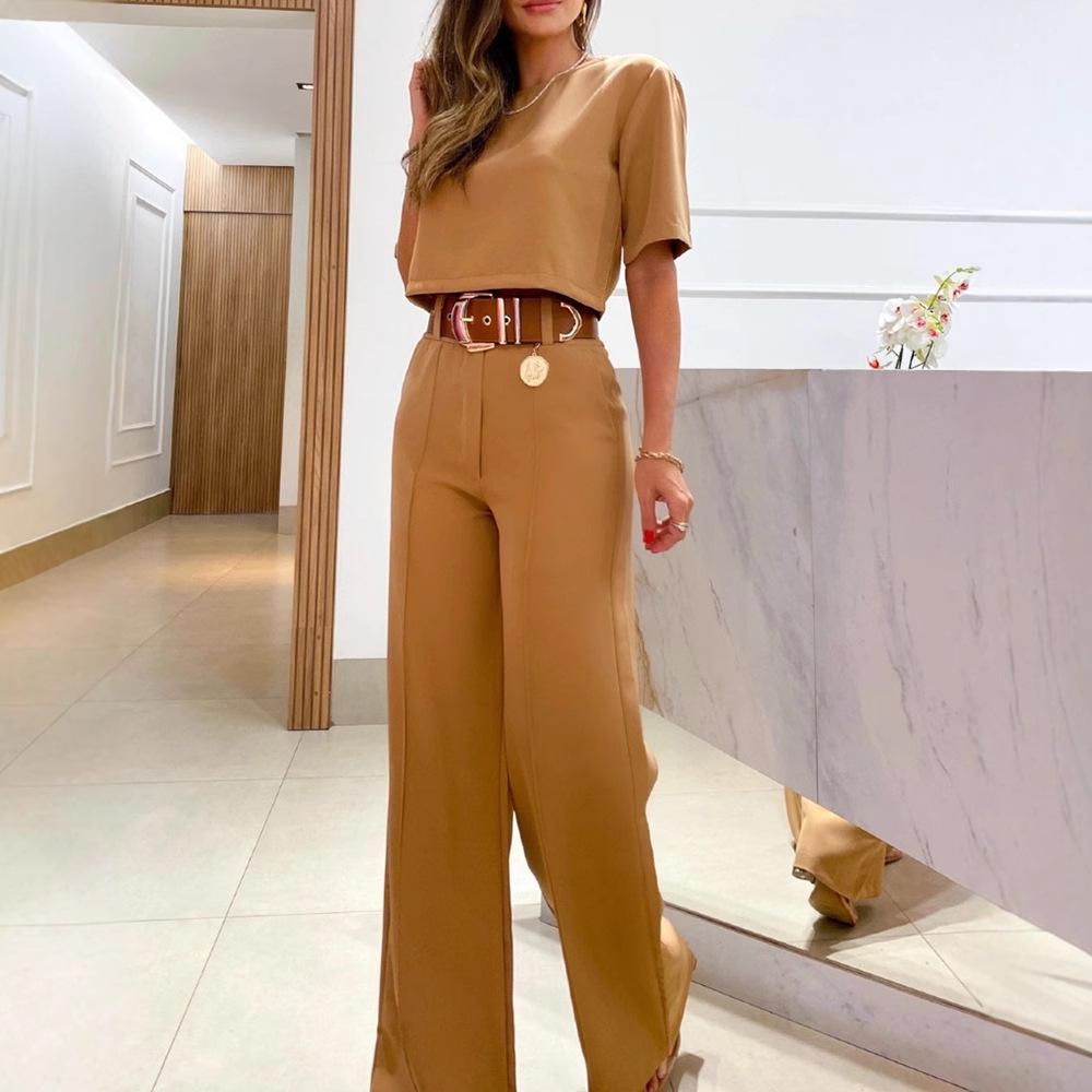Summer Solid Color Short-Sleeve Suit and Pants Fashion Casual Set