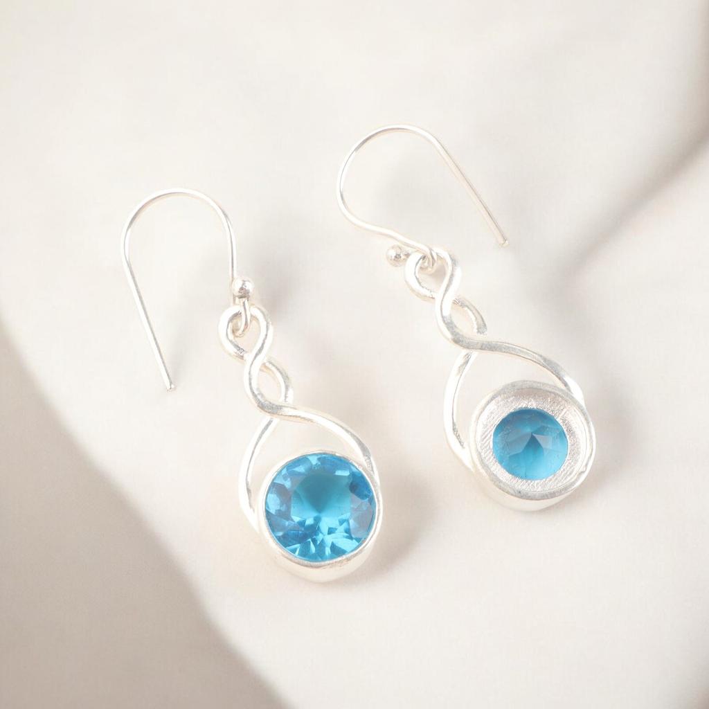 Vintage Swiss Blue Topaz Gemstone 925 Stamped Silver Jewelry Drop Earrings1.68" CE-15-9