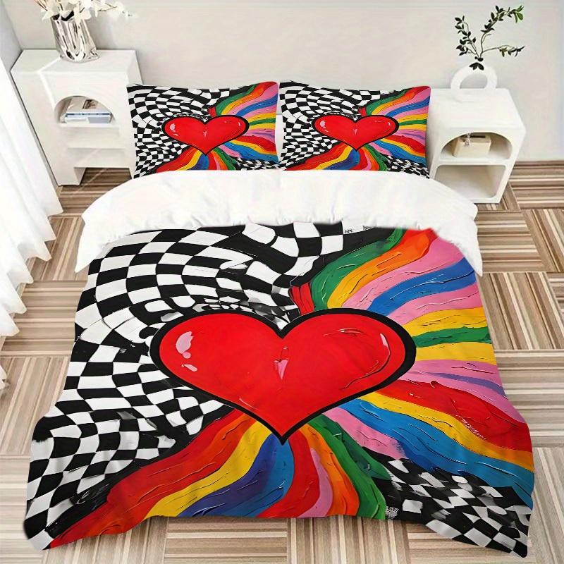 3pcs Heartbeat Bedding Set, Breathable and Soft, Suitable for All Seasons, Ideal for Home Use, Suitable for Bedroom Decor 21133