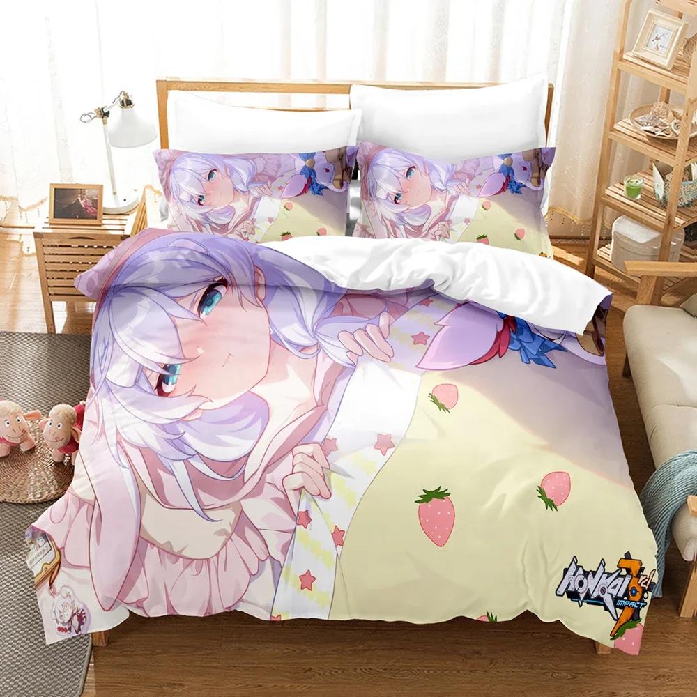 3D Anime Honkai Impact 3Rd Bedding Set Printed Decorative 2/3Pcs Duvet Cover Set Bedclothes Quilt Cover Home For Aldult Kid Teen