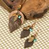 Melad Color Leaf Shaped Wooden Pendant Necklace Earrings Ethnic Style Velvet Rope Woven Women's Jewelry Set