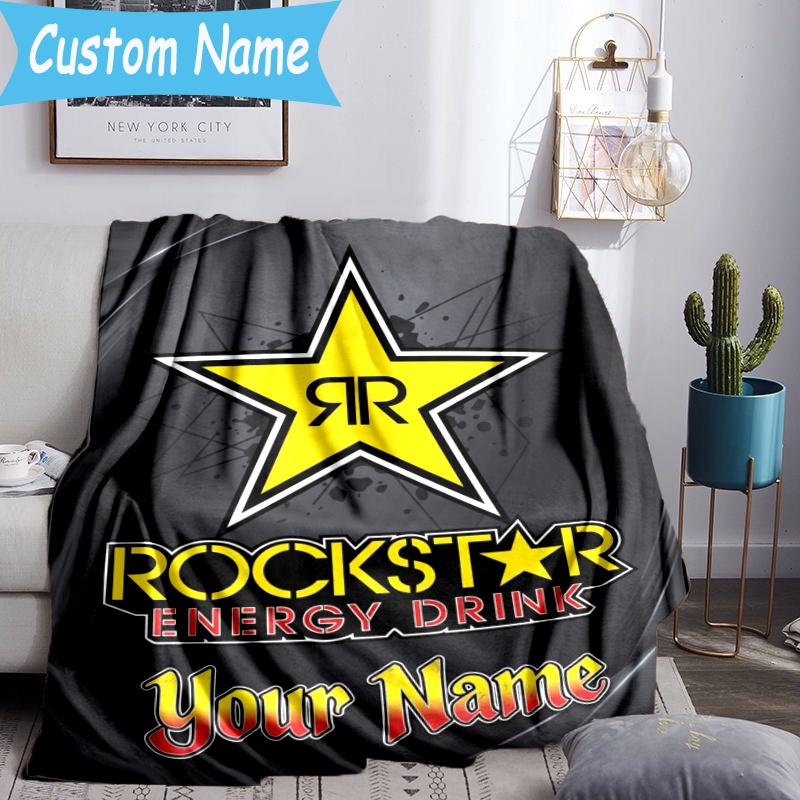 Custom Name rockstar energy Blanket Flannel Blanket for Camping, Hiking, Garden Parties, Picnic Essentials,gift for family and friend