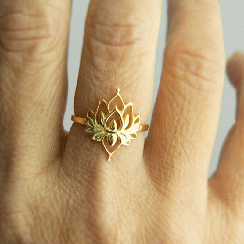 Vintage Lotus Rings for Women Teens Stainless Steel Wedding Ring Gothic Aesthetic copper Color Rings Zircon Gift bague femme
