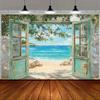 1pc, 2D flat, sea view window beach theme background - for photography background, home decoration, summer decoration, wsj