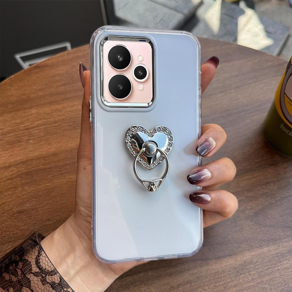 Luxury Bling Rhinestone Heart Ring Bracket Clear Phone Case for Realme 15 5G,15 Pro 5G Stand Cover
