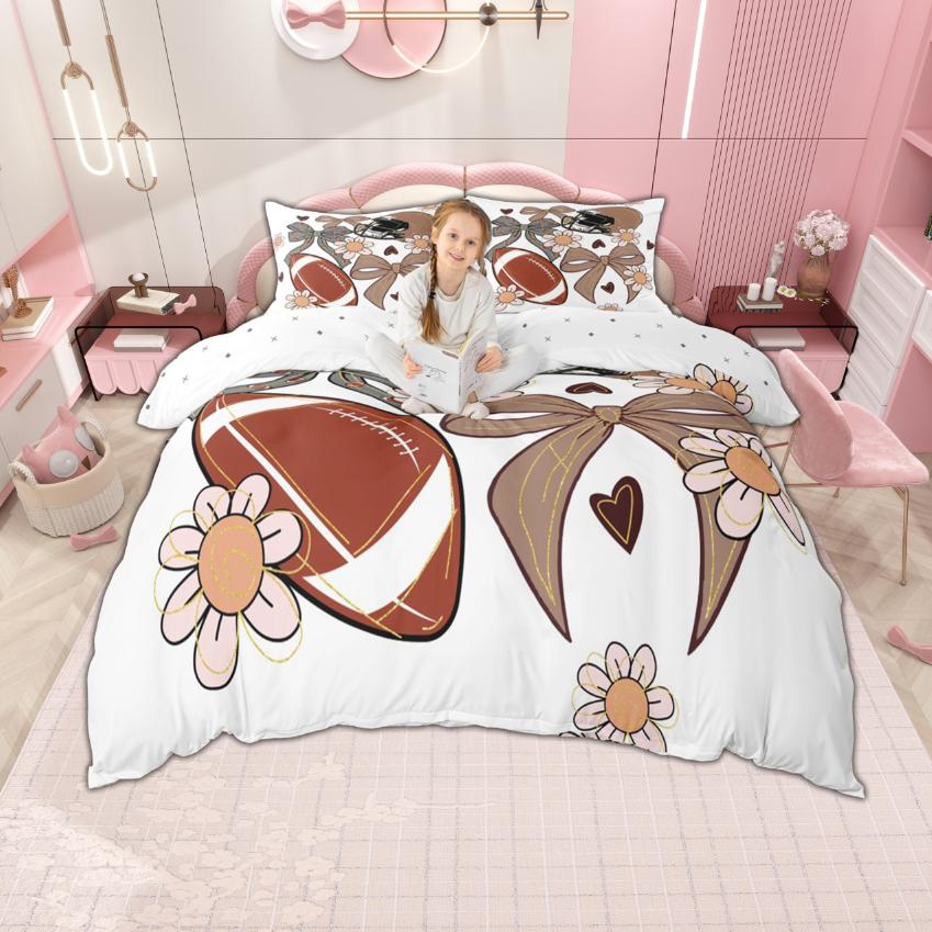Homewish Kawaii Bow Knot Duvet Cover Set For Princess Girls Ribbon Bedding Set Bow-Tie Quilt Cover Set Bedroom Decor