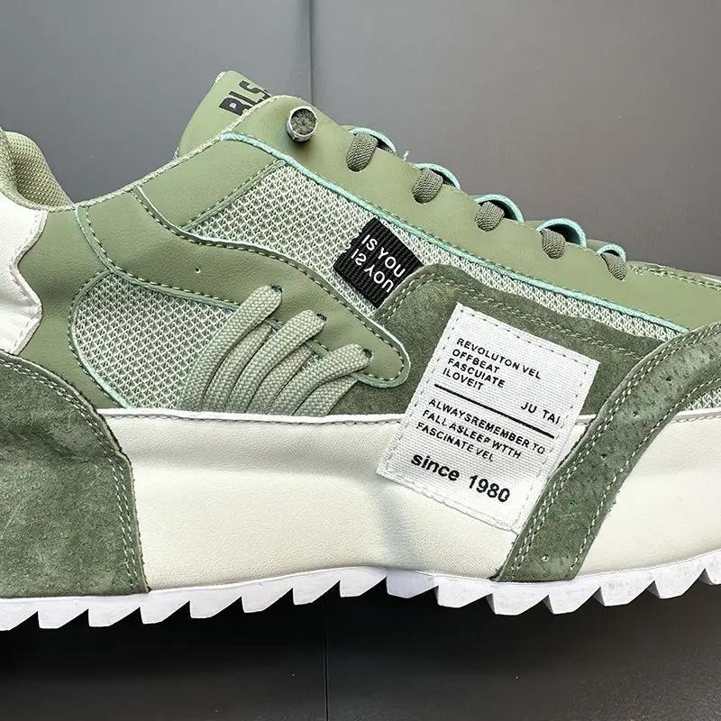 Luxury Men Sneakers Summer Mesh Moccasins Lace-up Leather Sports Four Seasons Casual Running Shoes Comfortable Forrest Gump Shoe
