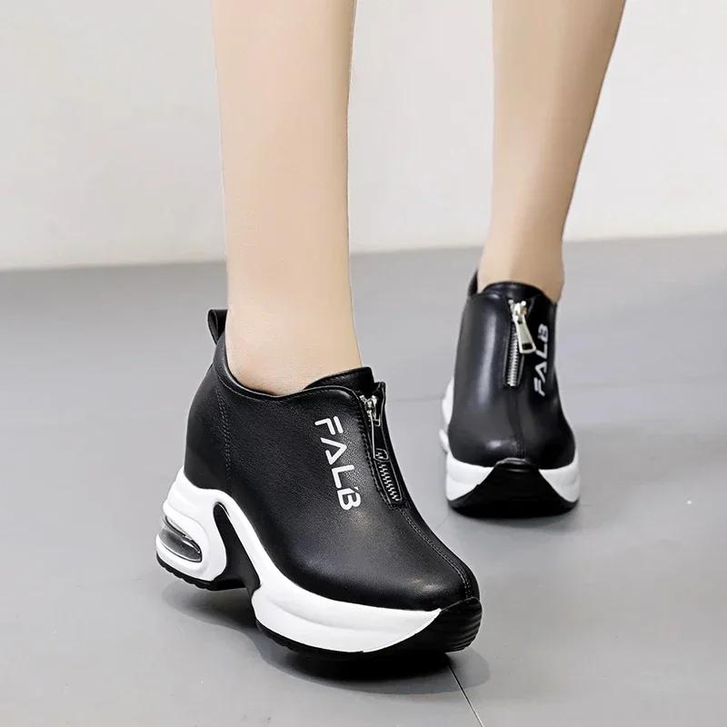 Black Women Sneakers with Platform Wedge Sneakers Women Shoe Casual Lady Vulcanized Shoes White Height Increase Shoes Women