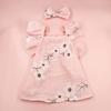 Pet Dog Dress Extra Soft Breathable Exquisite Pattern Sleeveless Washable Dress-up Cotton Floral Print Dog Dress with Bow-knot Headwear Pet Supplies