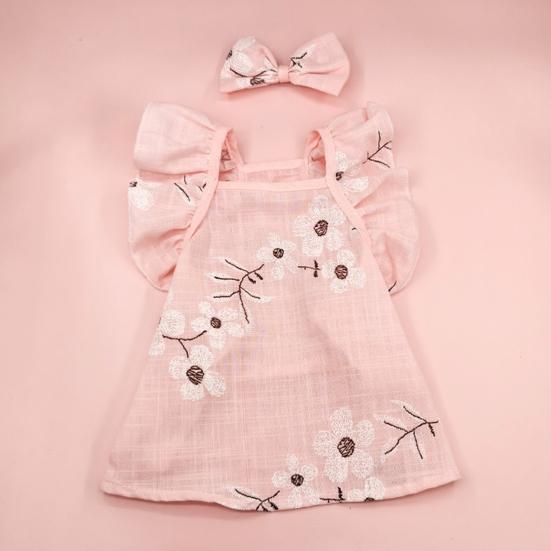 Pet Dog Dress Extra Soft Breathable Exquisite Pattern Sleeveless Washable Dress-up Cotton Floral Print Dog Dress with Bow-knot Headwear Pet Supplies